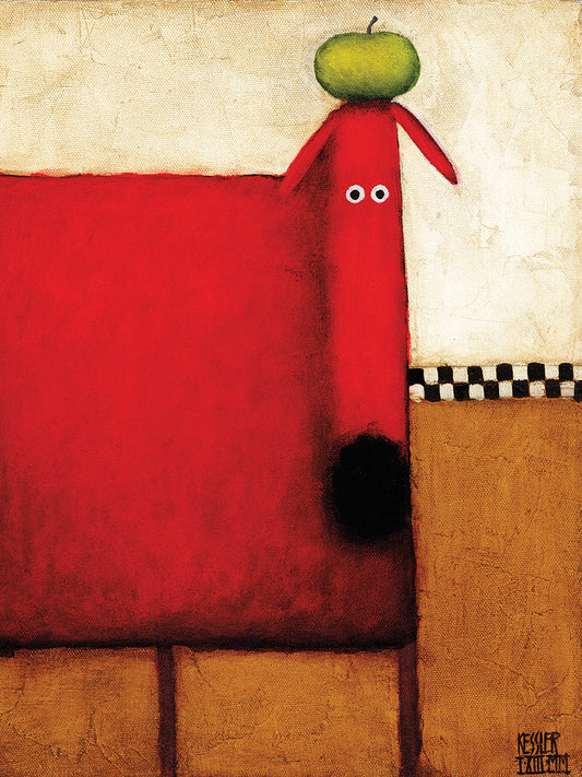 Red Dog With Apple