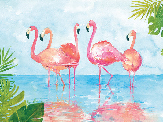 Flamingos And Leaves