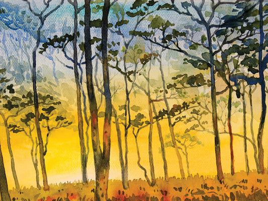 Watercolor landscape of wildfire