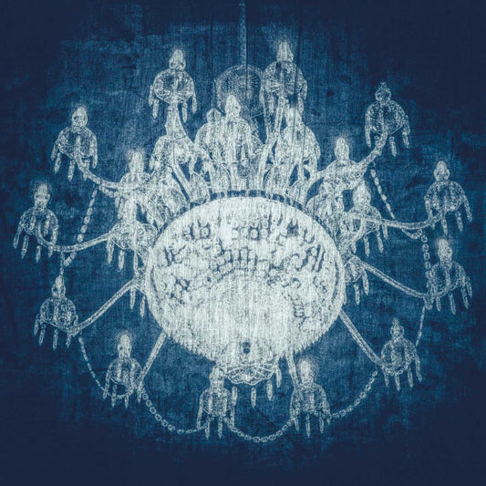Chandelier denim and wood 36x36